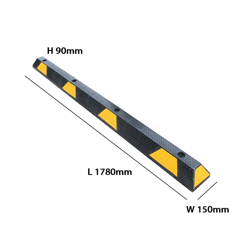Tope de goma resistente para rueda de estacionamiento, franjas de seguridad amarillas reflectantes, posicionamiento seguro del vehículo