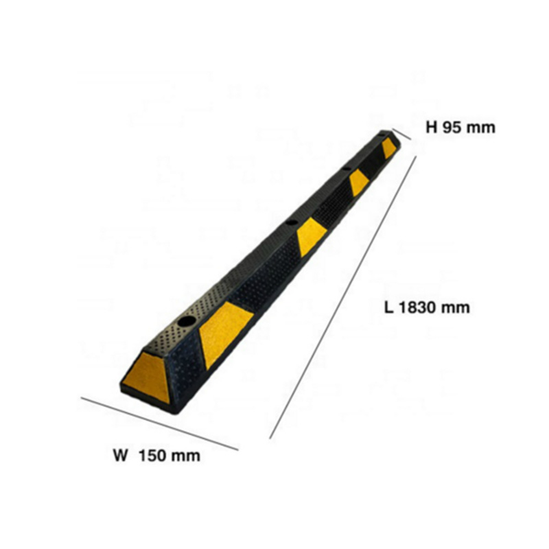 Tope de rueda de guía de estacionamiento de goma resistente de 1830 mm con rayas de seguridad amarillas reflectantes