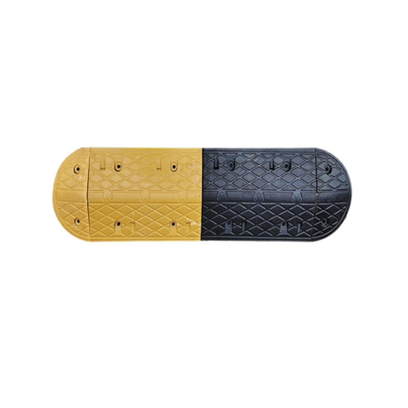 Tope de velocidad de caucho duradero para calmar el tráfico, diseño negro y amarillo de alta visibilidad, fácil instalación