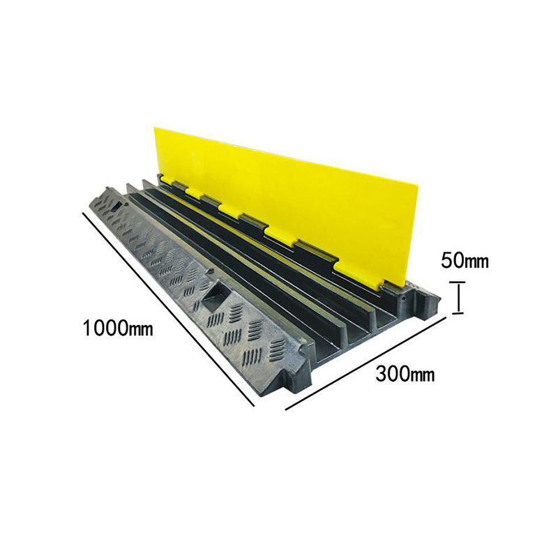 Rampa protectora de cables de alta resistencia, protector de goma modular con franjas de seguridad amarillas, cubierta de cables de tráfico