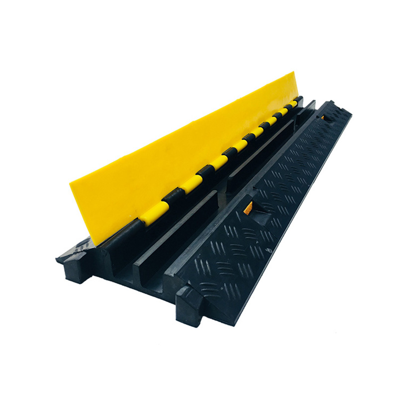 Rampa protectora de cables modular de alta resistencia, cubierta de cables de 2 canales, amarillo de seguridad, superficie antideslizante