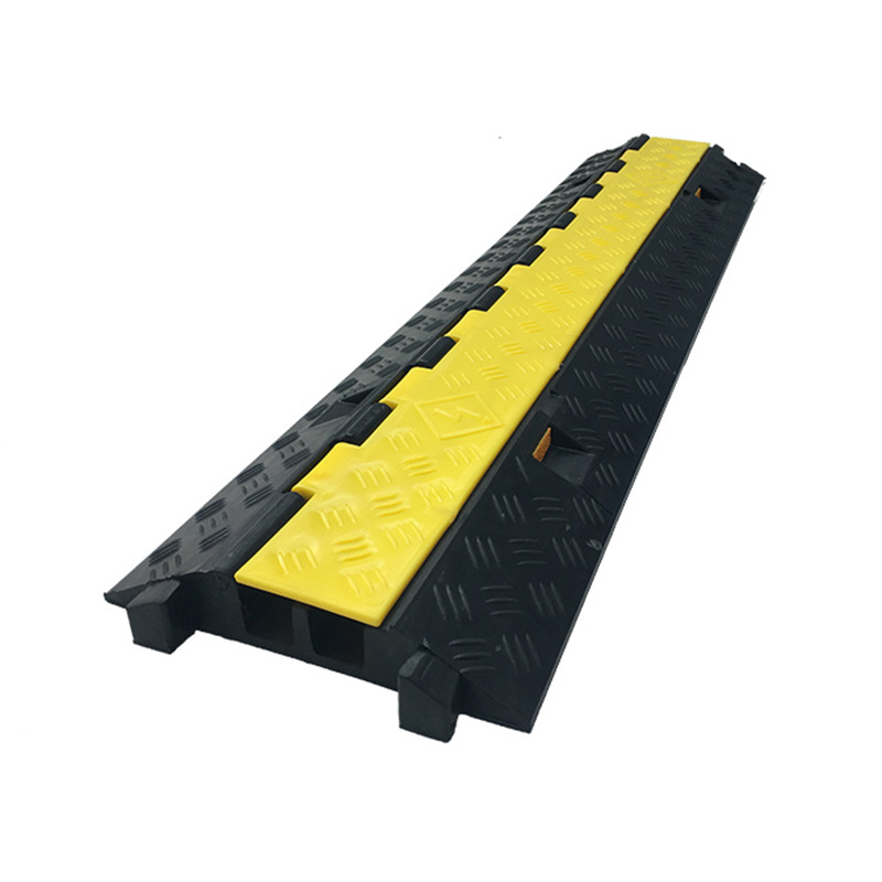 Rampa protectora de cables modular de alta resistencia, cubierta de cables de 2 canales, amarillo de seguridad, superficie antideslizante
