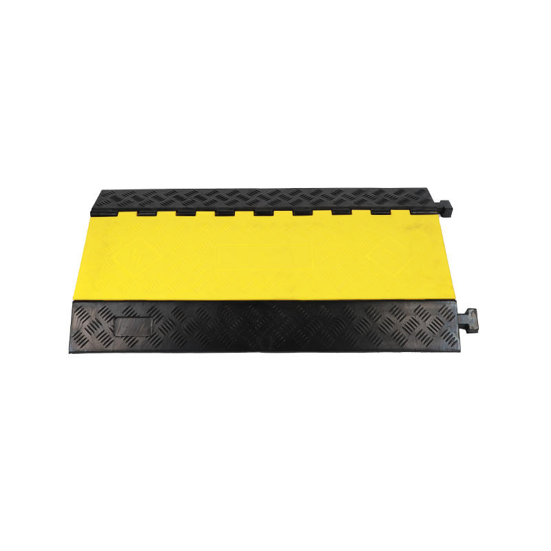 Rampa protectora de cables de 2 canales de alta resistencia, cubierta de cables de tráfico, amarillo y negro, superficie antideslizante, enclavamiento modular